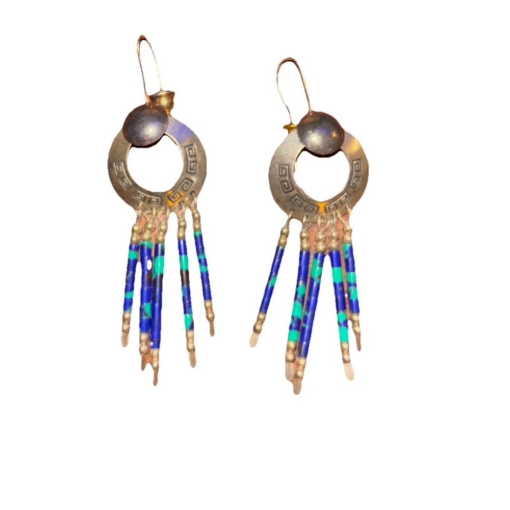 Navajo Native  American TK Emerson Azurite Sterling Silver Earrings Long Dangle